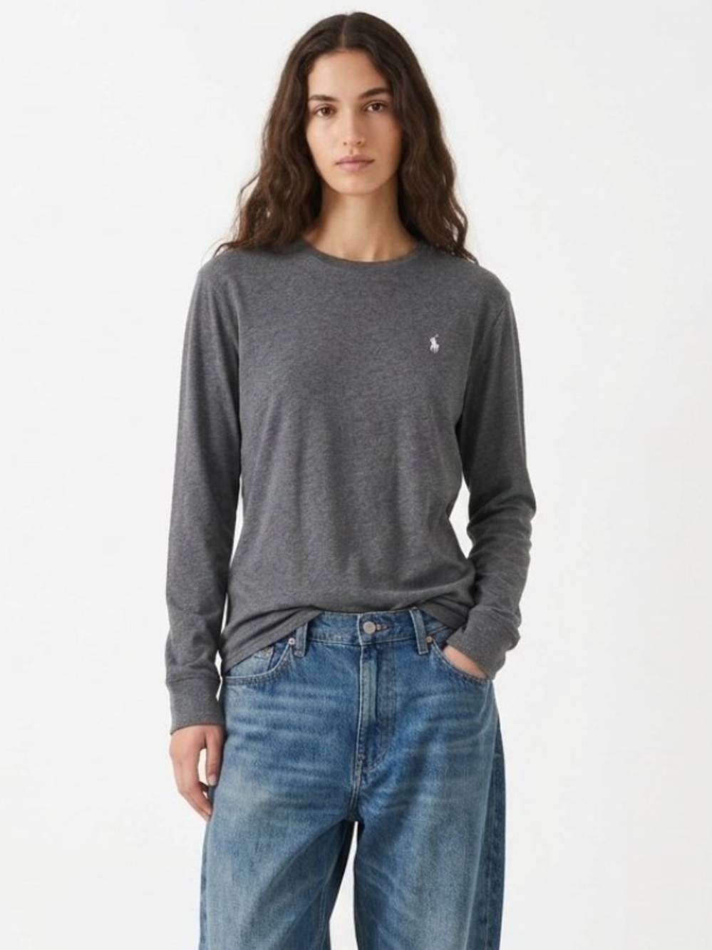 Vintage Polo by Ralph Lauren Long-Sleeve Crewneck Tee In Charcoal Gray - XL